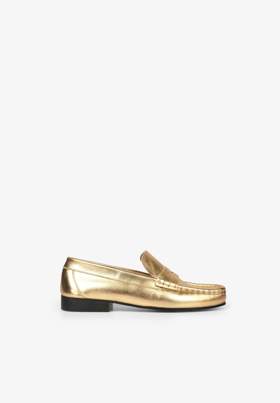 Clearance scalperscompany Metallic Leather Loafers Gold