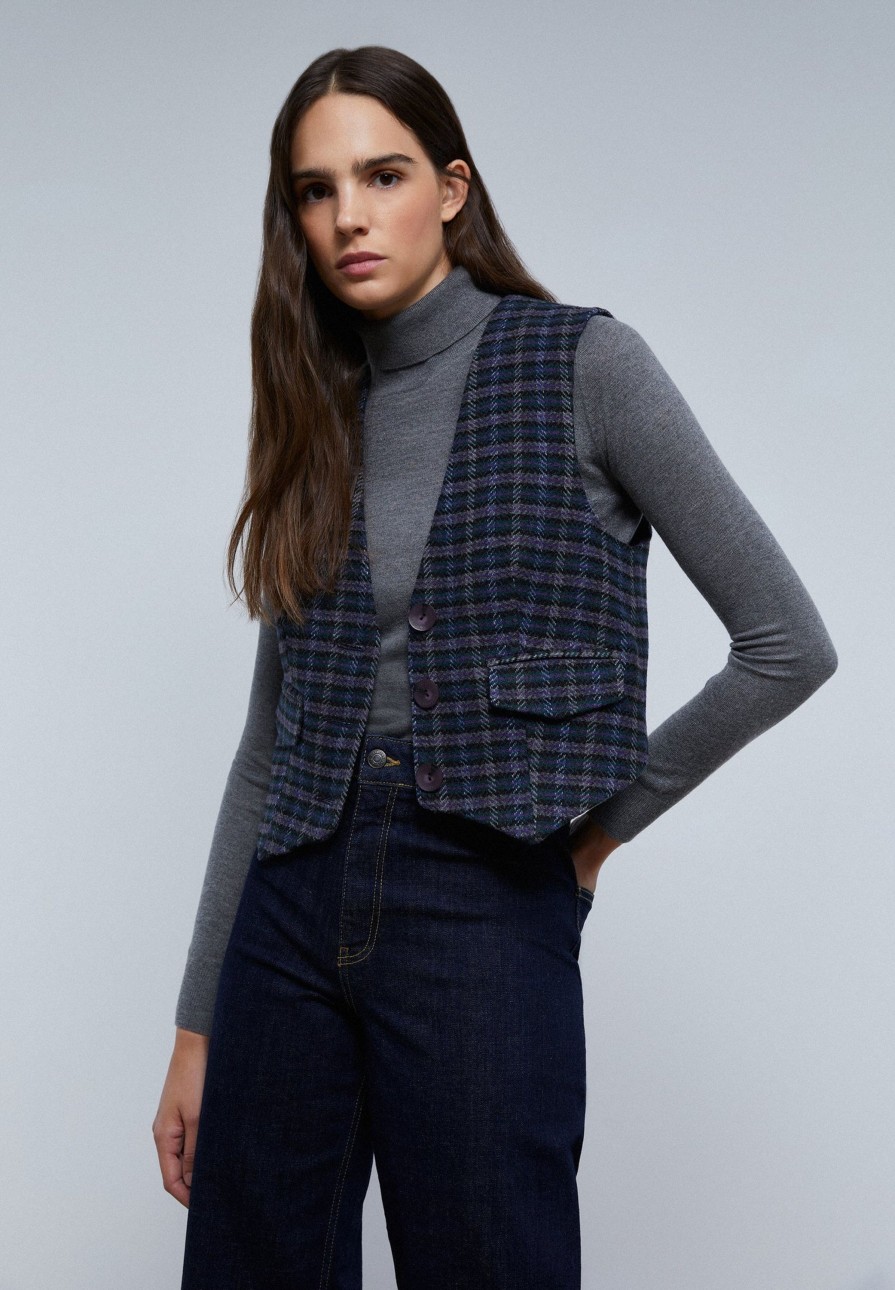 Best scalperscompany Check Gilet With Bow Grey Check