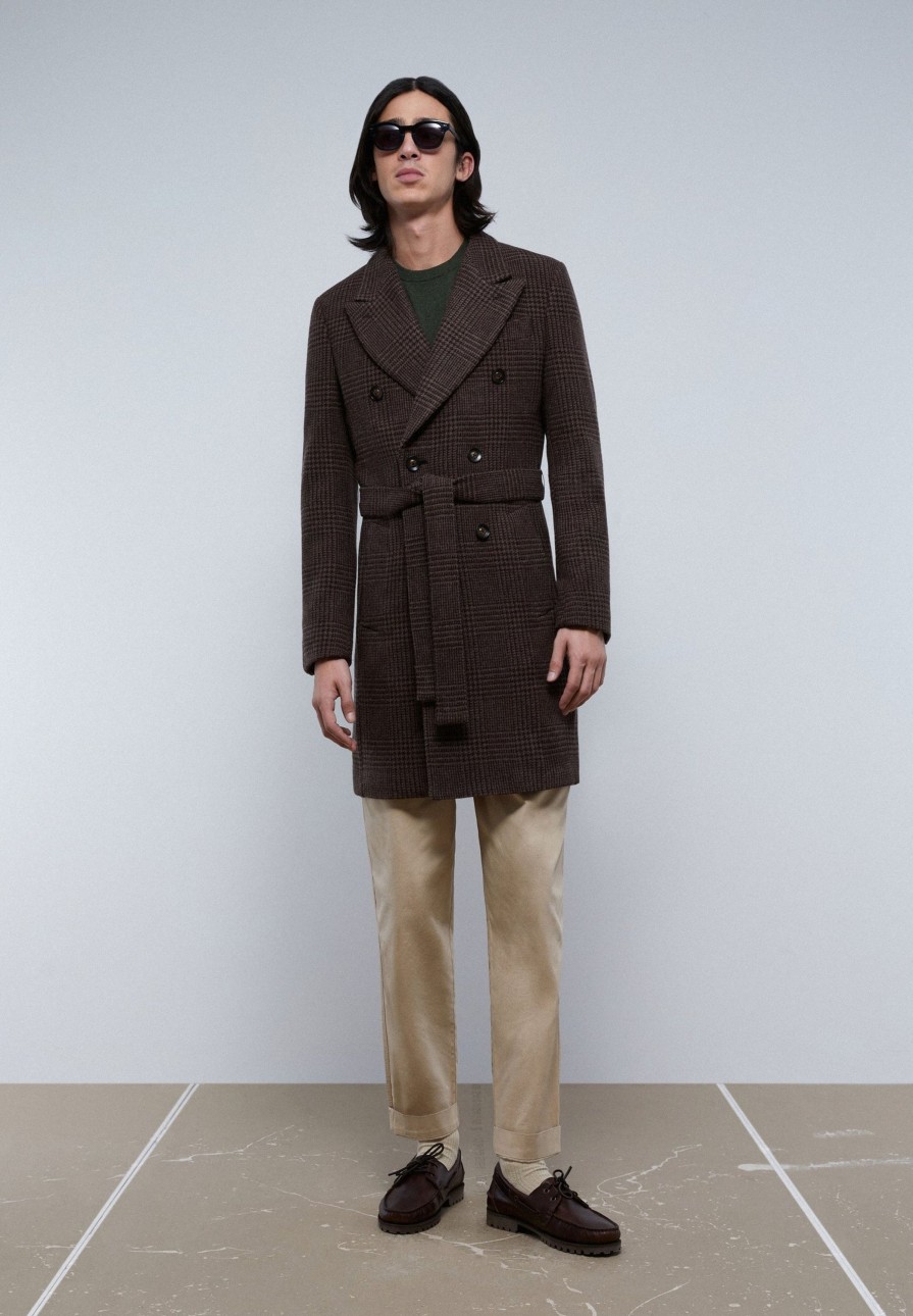 New scalperscompany Premium Check Coat With Belt Brown Check