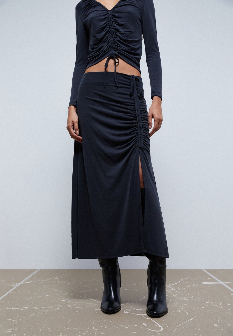 New scalperscompany Side Ruching Midi Skirt