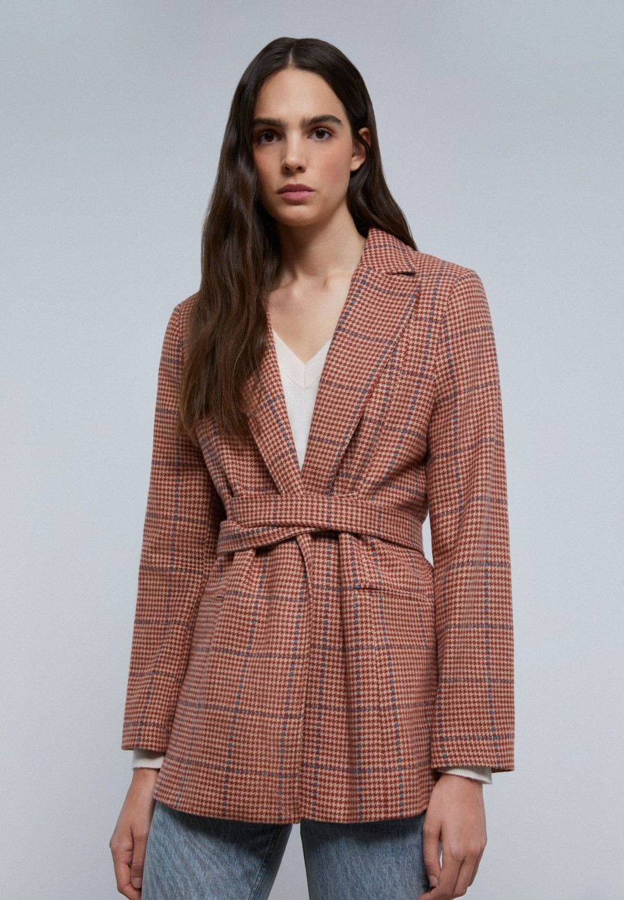 Hot scalperscompany Check Blazer With Belt Camel