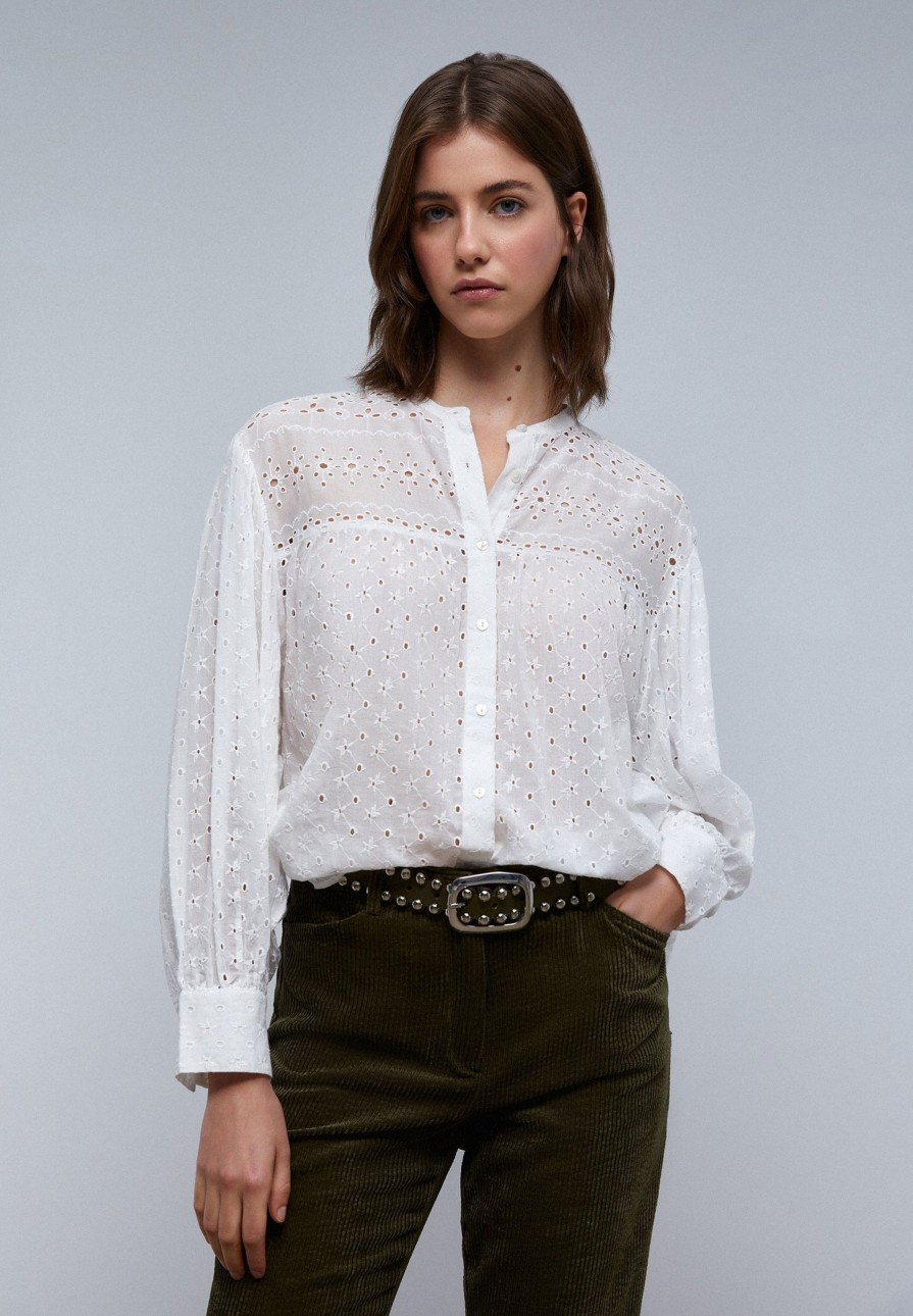 Clearance scalperscompany Blouse With Swiss Embroidery White