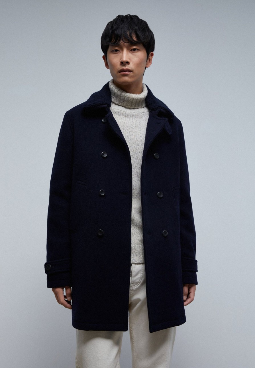 Clearance scalperscompany Coat With Detachable Shearling Collar Detail