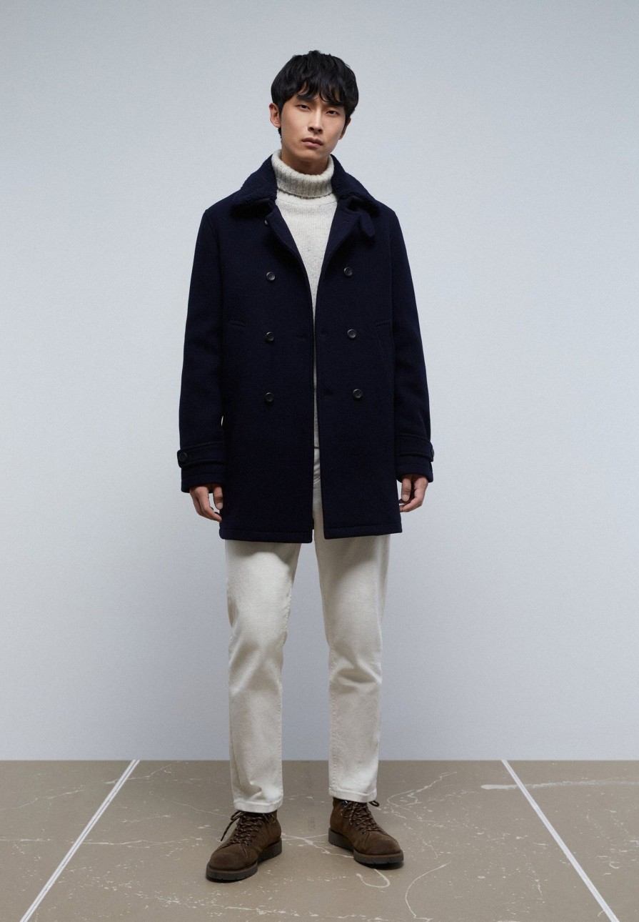 Clearance scalperscompany Coat With Detachable Shearling Collar Detail