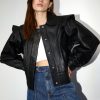 Wholesale scalperscompany Leather Jacket With Shoulder Frill