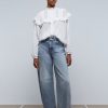 Wholesale scalperscompany Wide Leg Jeans With Buckle Detail Indigo