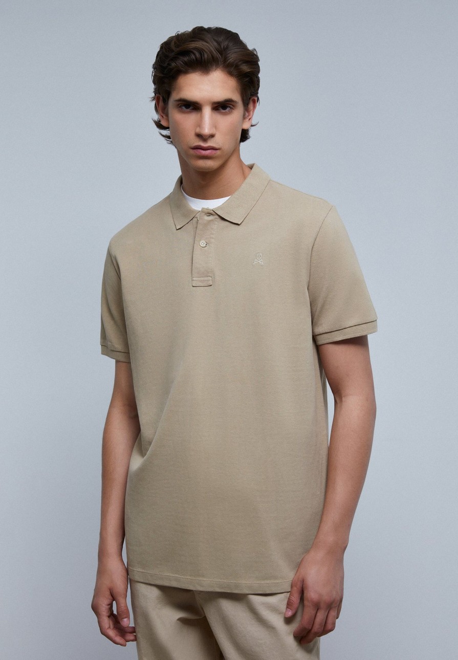 Hot scalperscompany Basic Polo Shirt With Skull Detail Beige