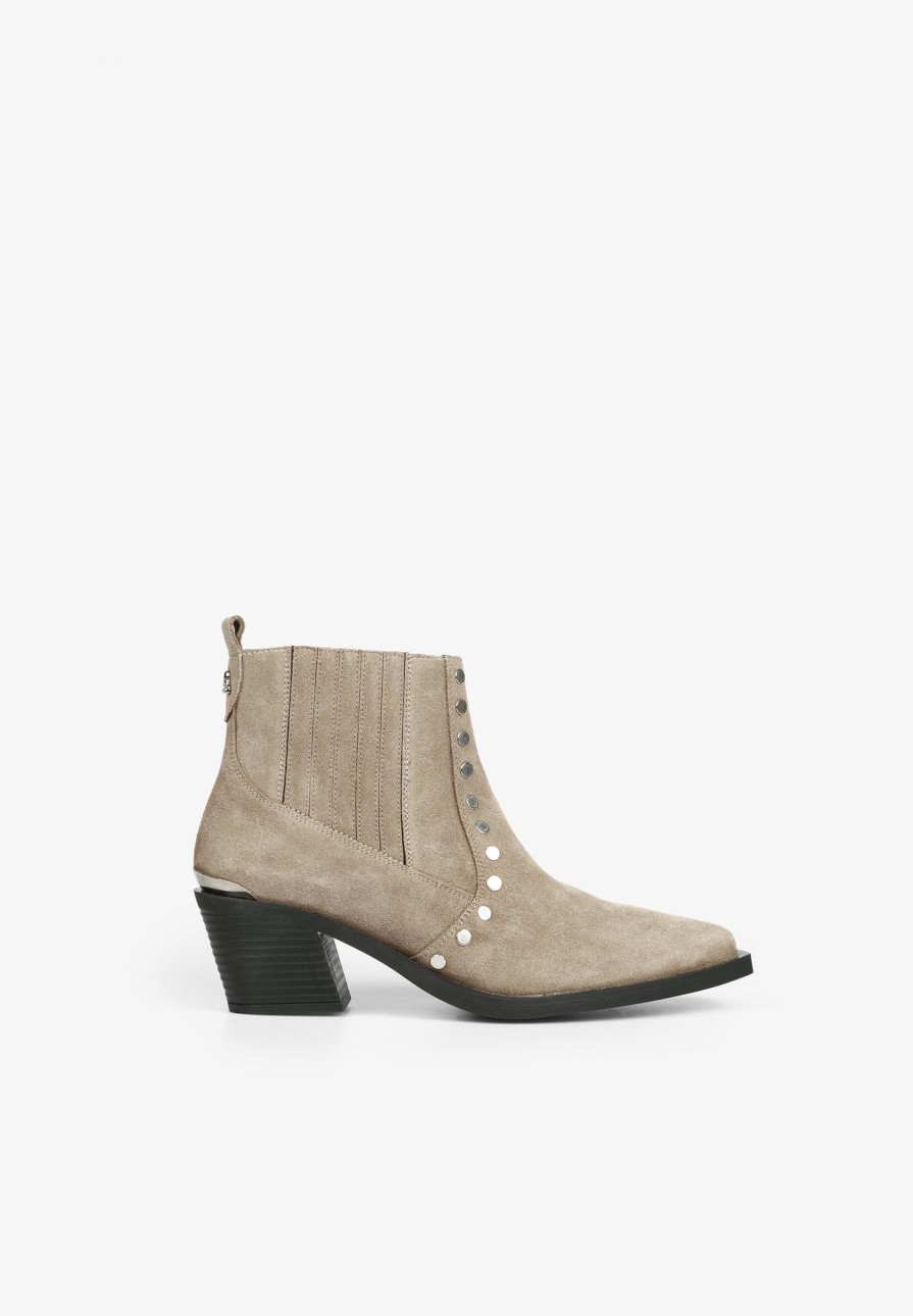 Clearance scalperscompany Cowboy Ankle Boots With Studs Taupe