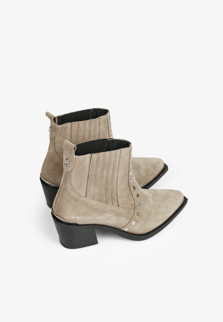 Clearance scalperscompany Cowboy Ankle Boots With Studs Taupe