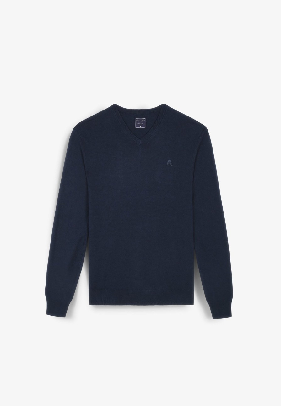 Hot scalperscompany V-Neck Sweater With Skull Navy