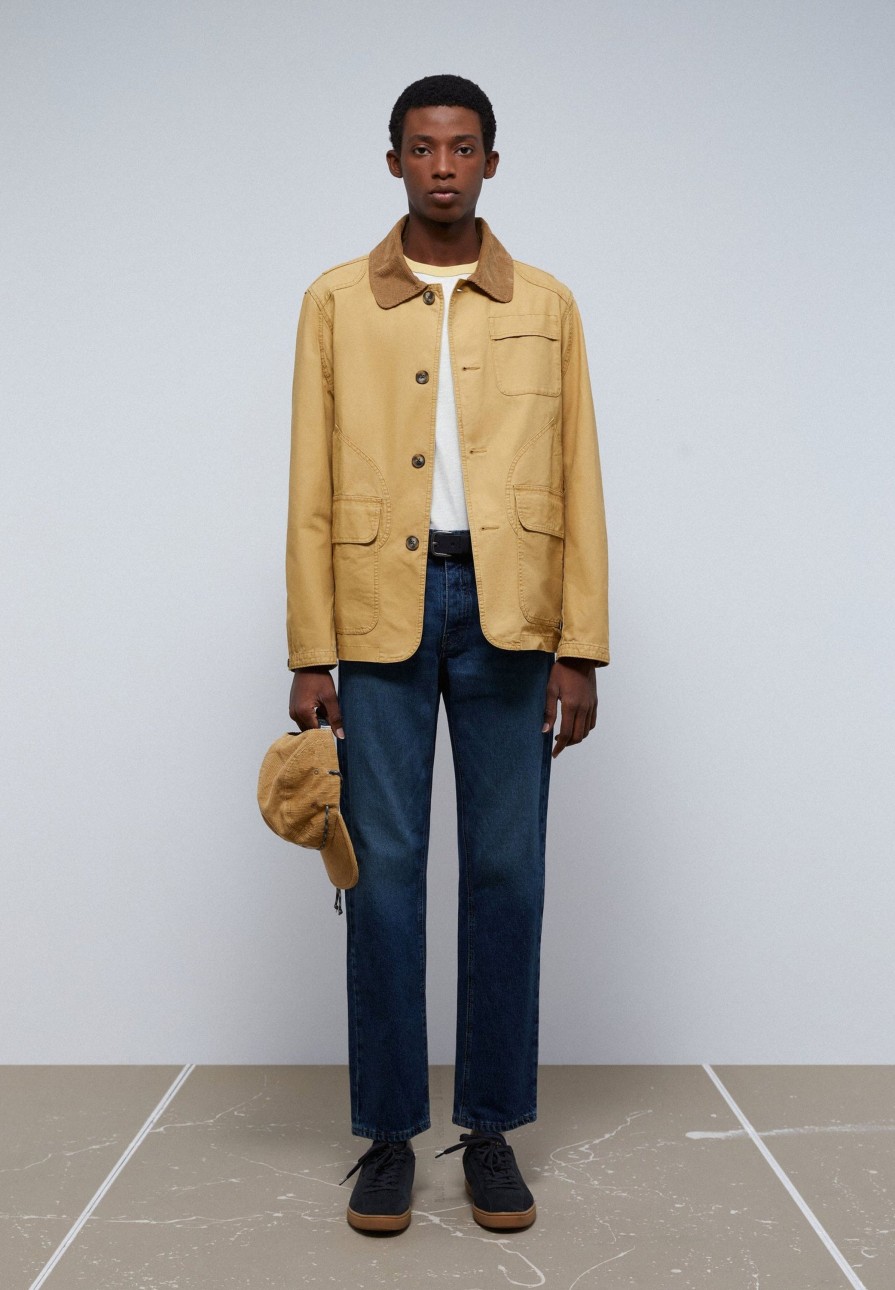 Clearance scalperscompany Premium Contrast Jacket With Corduroy Collar Mustard