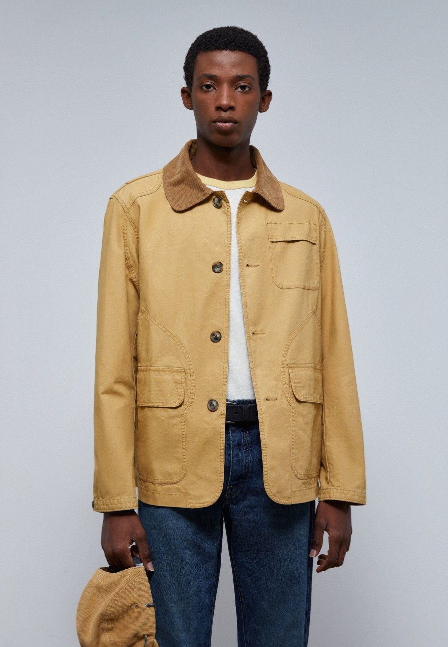 Clearance scalperscompany Premium Contrast Jacket With Corduroy Collar Mustard