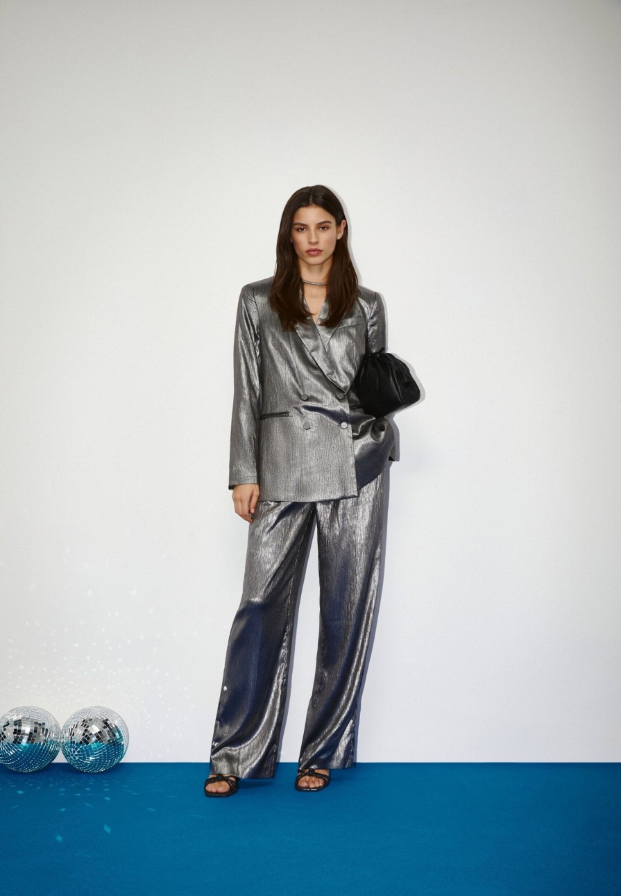 New scalperscompany Satin Palazzo Trousers Silver