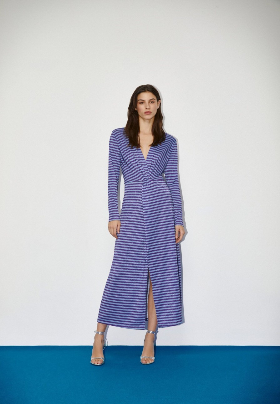 Clearance scalperscompany Stripes Knot Lurex Dress Blue Stripes