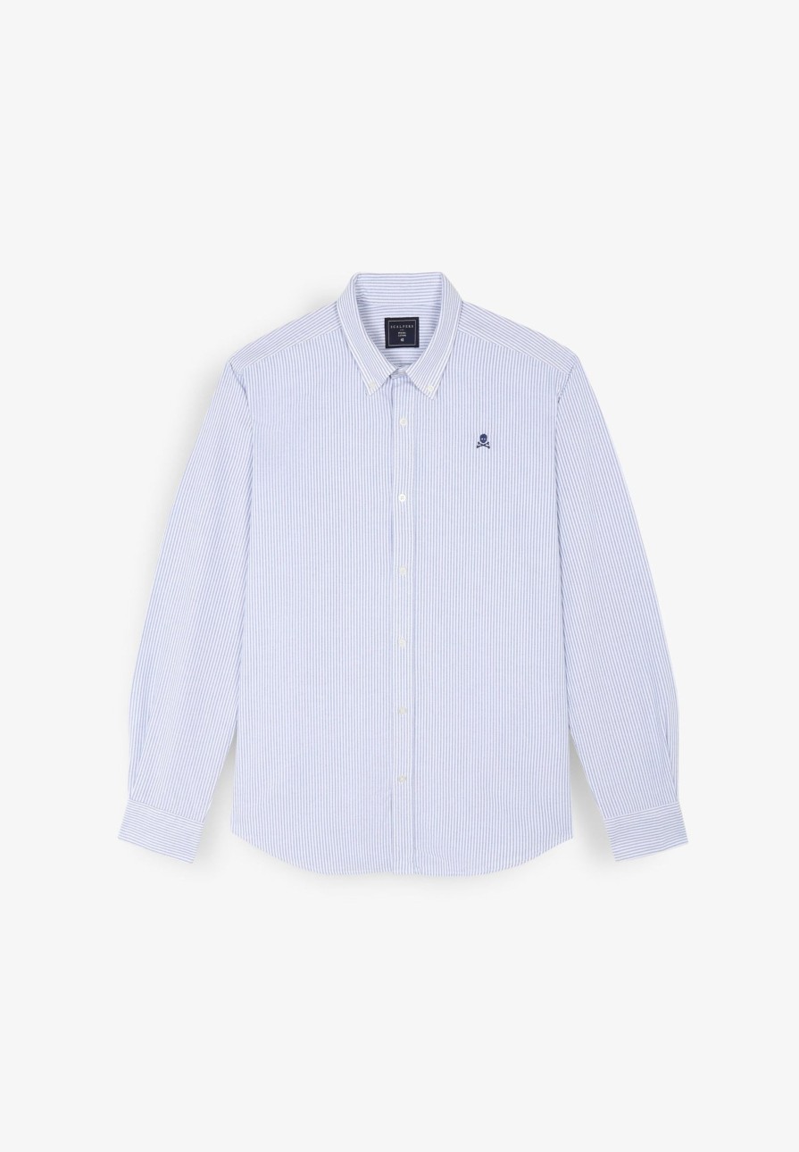 Online scalperscompany Oxford Shirt With Contrast Skull Print Skyblue Stripes